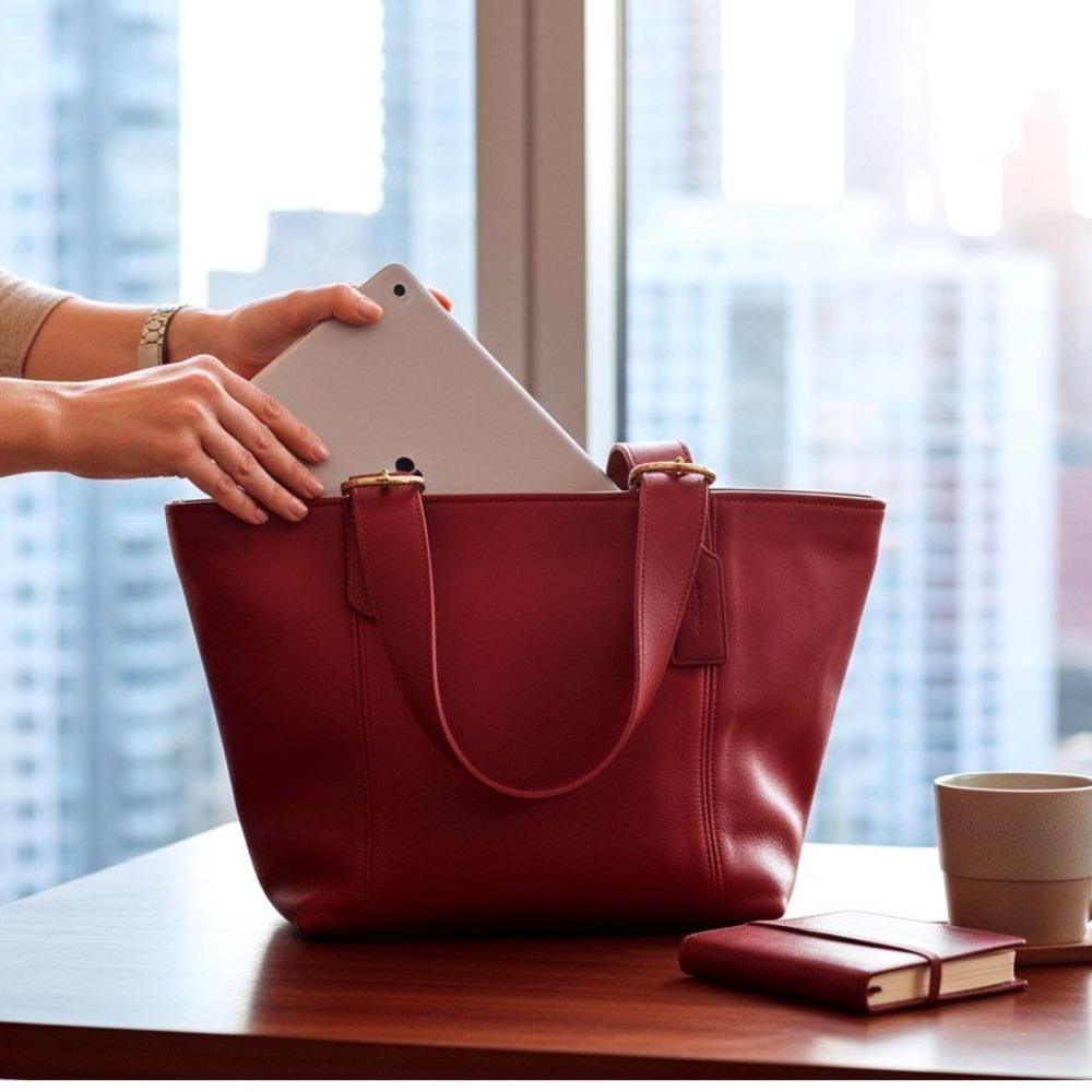 STUNNING COACH‎ VINTAGE RED WAVERLY LEATHER TOTE BAG 4133